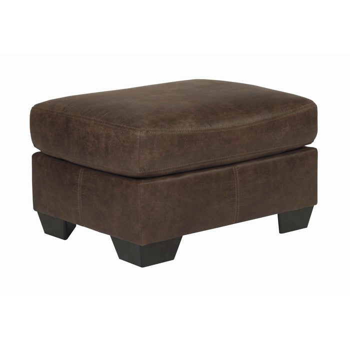 Leatherette Wooden Frame Ottoman with Tapered Legs, Brown