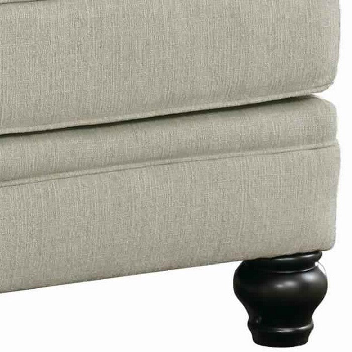 Fabric Upholstered Ottoman with Turned Legs, Light Gray and Black