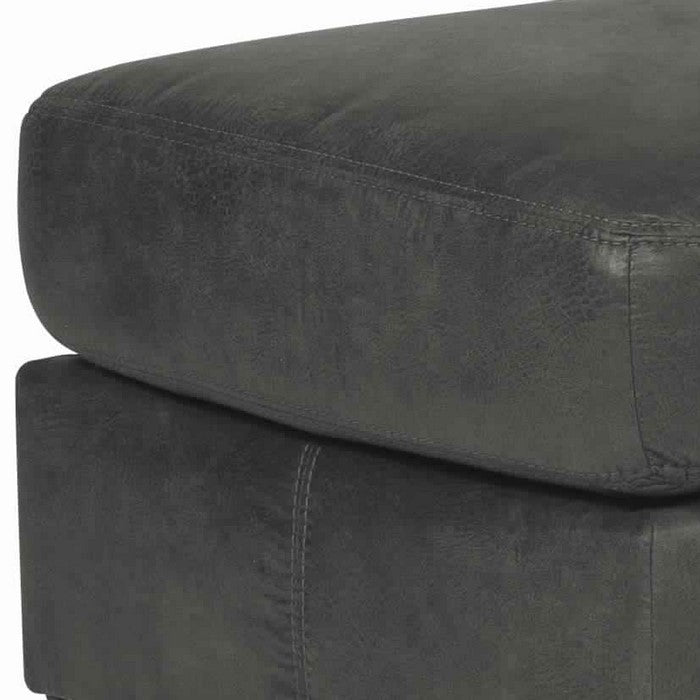Leatherette Wooden Frame Ottoman with Tapered Block Legs, Charcoal Gray