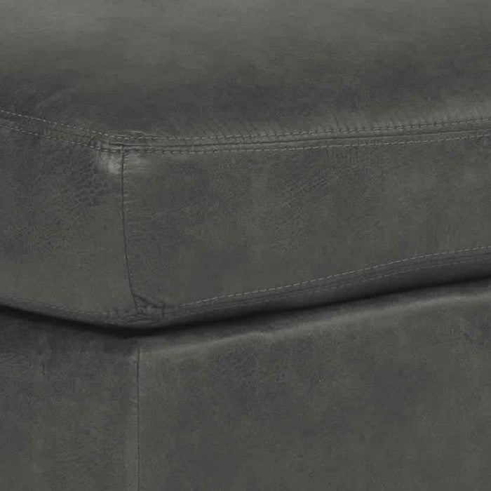 Leatherette Wooden Frame Ottoman with Tapered Block Legs, Charcoal Gray