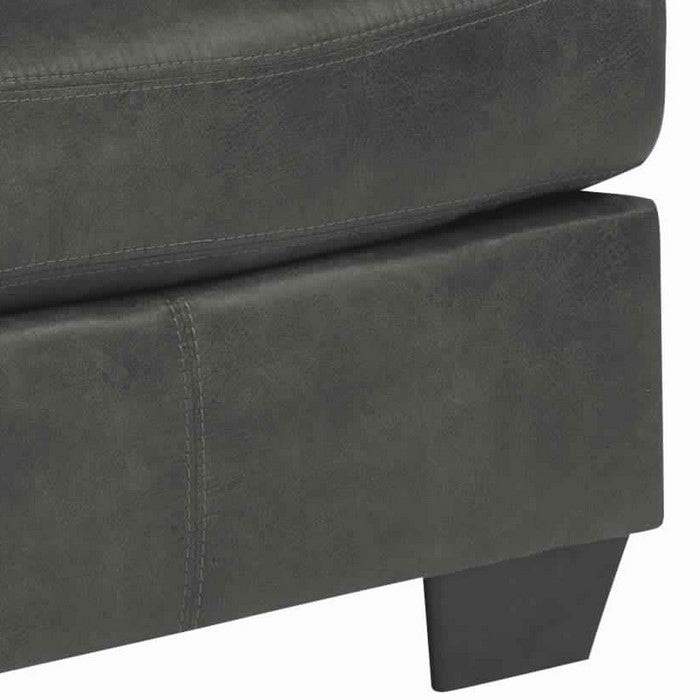 Leatherette Wooden Frame Ottoman with Tapered Block Legs, Charcoal Gray
