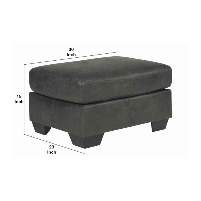 Leatherette Wooden Frame Ottoman with Tapered Block Legs, Charcoal Gray