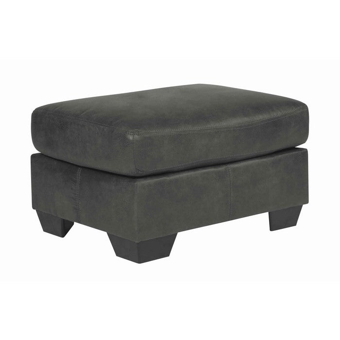 Leatherette Wooden Frame Ottoman with Tapered Block Legs, Charcoal Gray