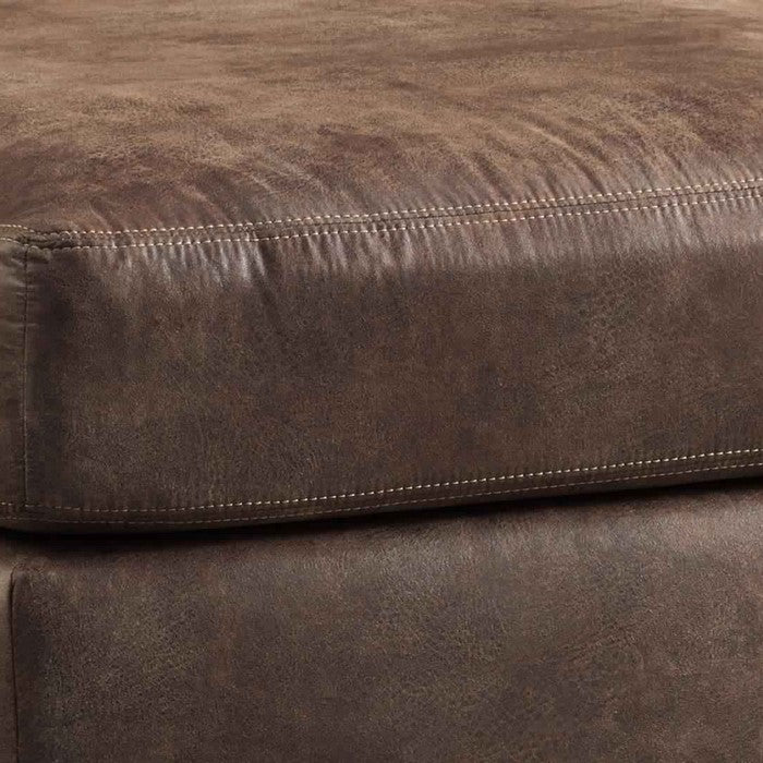 Leatherette Wooden Accent Ottoman with Tapered Block Legs, Brown