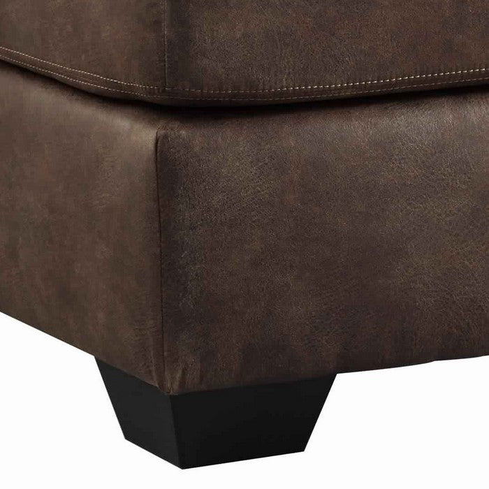 Leatherette Wooden Accent Ottoman with Tapered Block Legs, Brown
