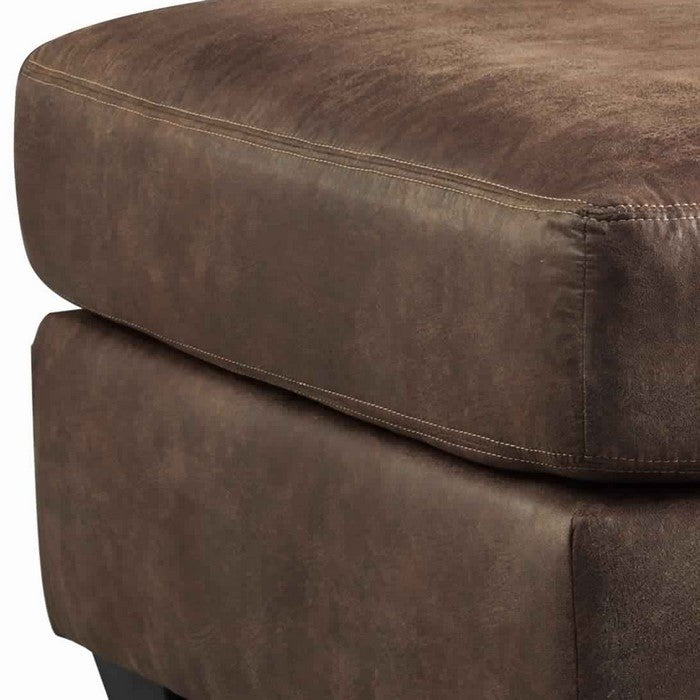 Leatherette Wooden Accent Ottoman with Tapered Block Legs, Brown