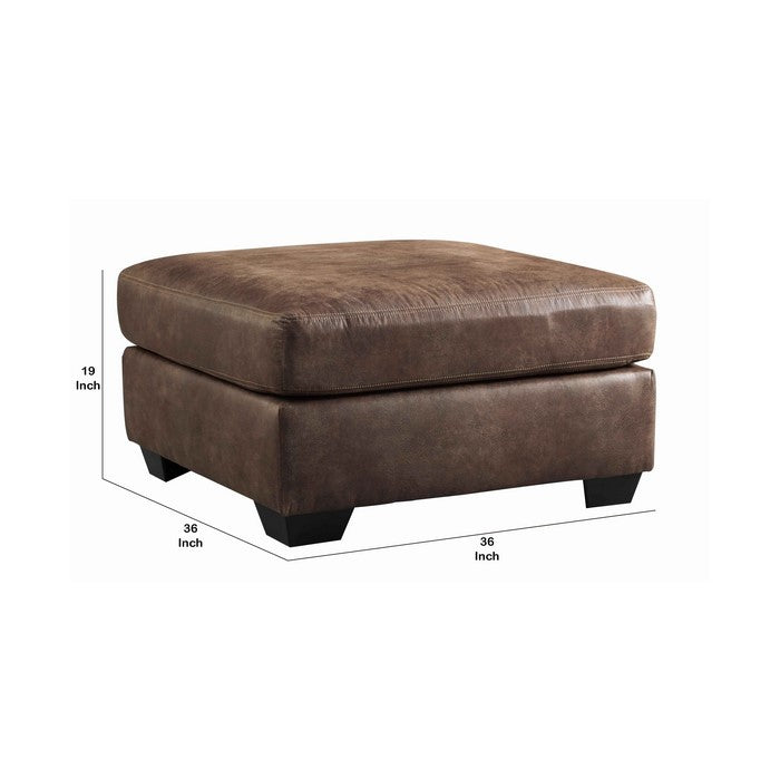 Leatherette Wooden Accent Ottoman with Tapered Block Legs, Brown