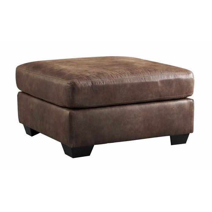 Leatherette Wooden Accent Ottoman with Tapered Block Legs, Brown