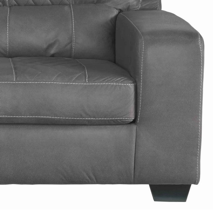 Leatherette Loveseat with Diamond Stitched Backrest and Seat, Dark Gray