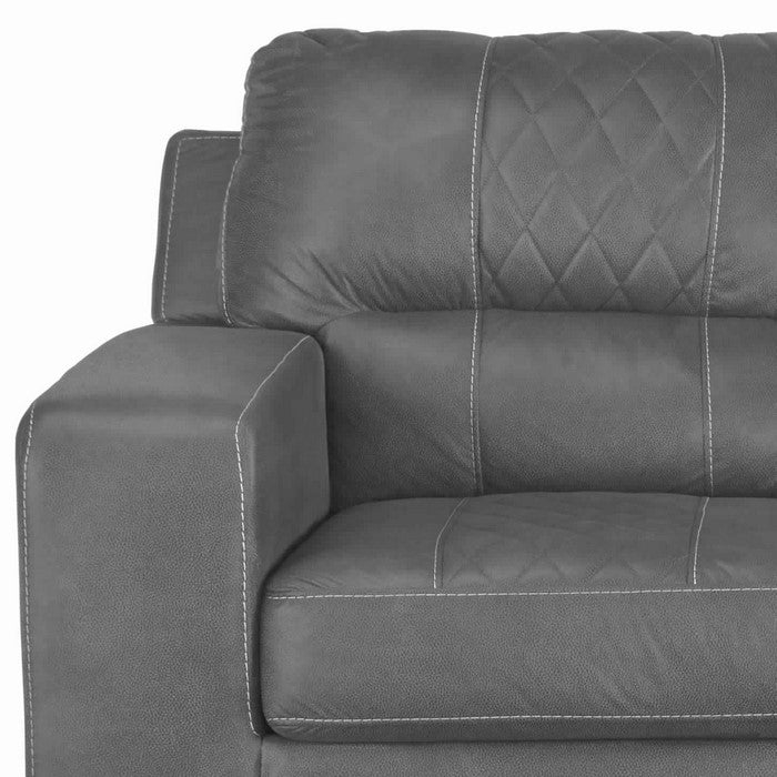 Leatherette Loveseat with Diamond Stitched Backrest and Seat, Dark Gray