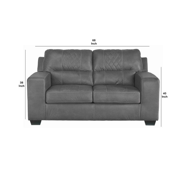 Leatherette Loveseat with Diamond Stitched Backrest and Seat, Dark Gray
