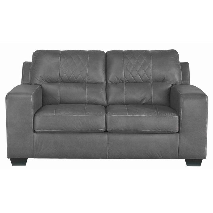 Leatherette Loveseat with Diamond Stitched Backrest and Seat, Dark Gray