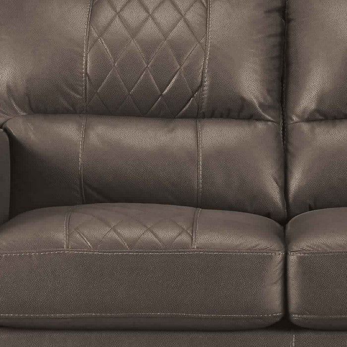 Leatherette Loveseat with Diamond Stitched Backrest and Seat, Brown