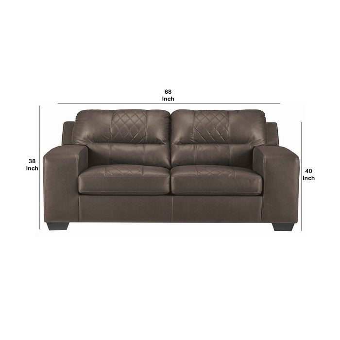 Leatherette Loveseat with Diamond Stitched Backrest and Seat, Brown