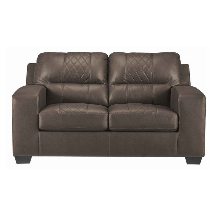 Leatherette Loveseat with Diamond Stitched Backrest and Seat, Brown