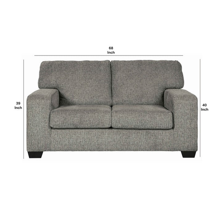 Fabric Upholstered Wooden Framed Loveseat with Track Arms, Granite Gray
