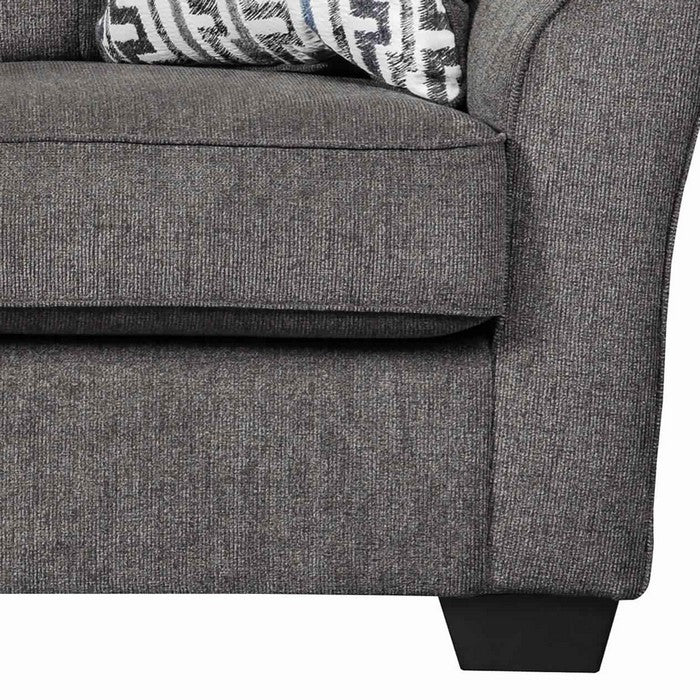 Fabric Upholstered Wooden Framed Loveseat with Wedge Arms, Gray