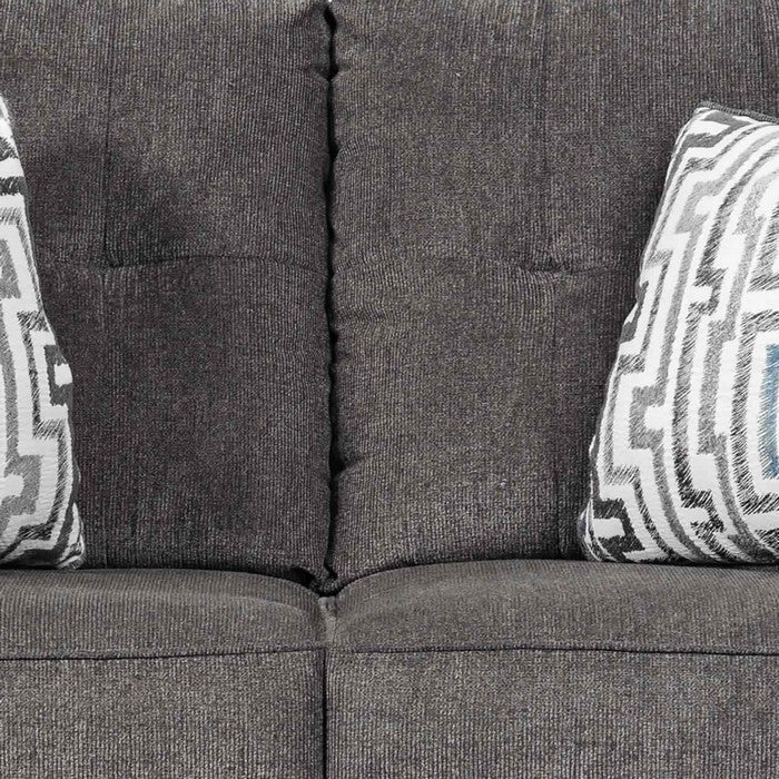 Fabric Upholstered Wooden Framed Loveseat with Wedge Arms, Gray