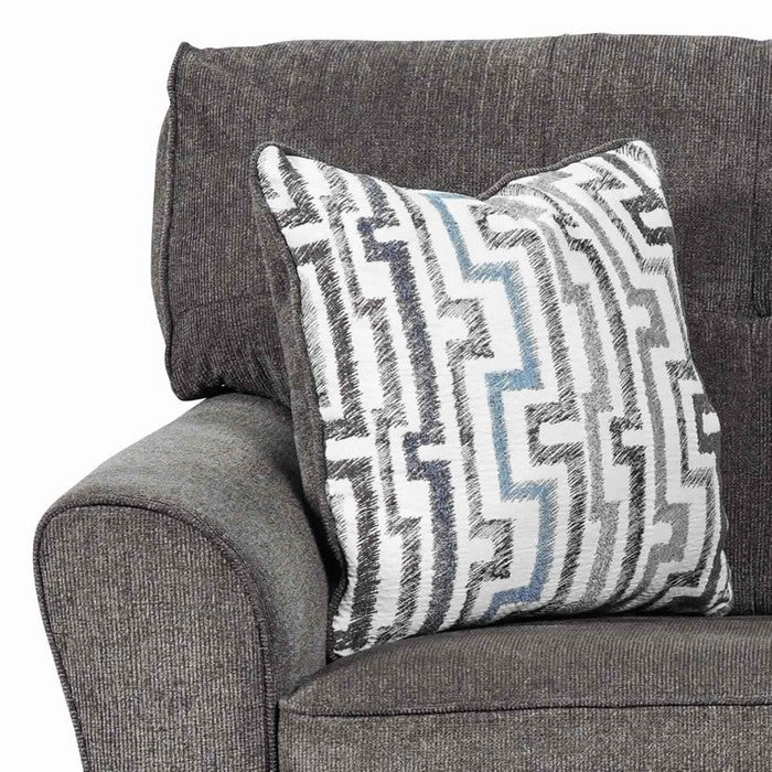 Fabric Upholstered Wooden Framed Loveseat with Wedge Arms, Gray