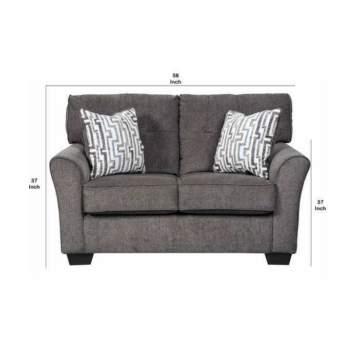 Fabric Upholstered Wooden Framed Loveseat with Wedge Arms, Gray
