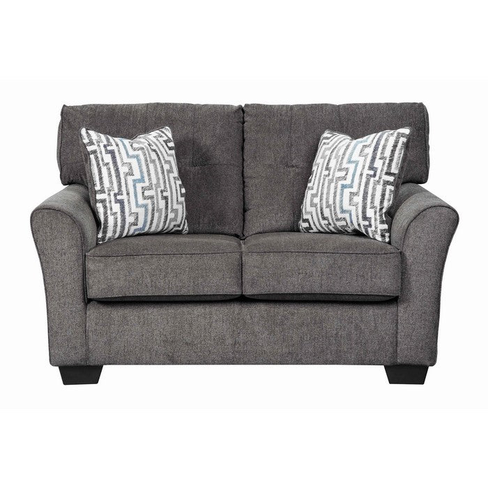 Fabric Upholstered Wooden Framed Loveseat with Wedge Arms, Gray