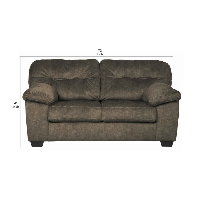 Fabric Upholstered Wooden Frame Loveseat with Pillow Top Arms, Earthy Brown