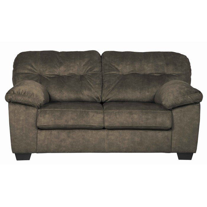 Fabric Upholstered Wooden Frame Loveseat with Pillow Top Arms, Earthy Brown