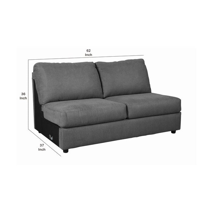 Fabric Upholstered Wooden Framed Armless Loveseat, Gray and Black