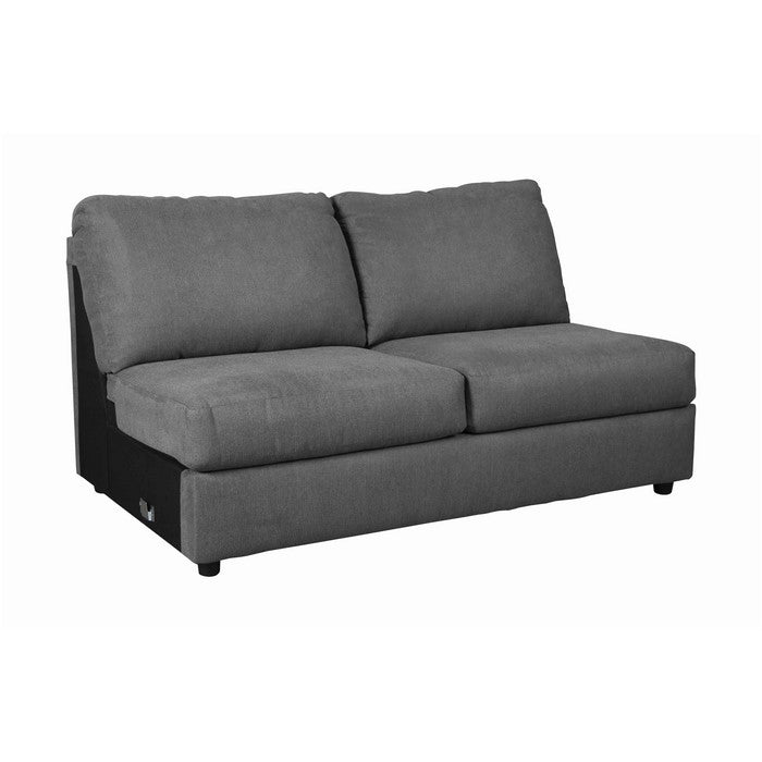 Fabric Upholstered Wooden Framed Armless Loveseat, Gray and Black