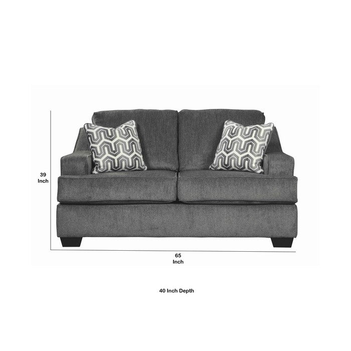 Fabric Upholstered Loveseat with Sloped Armrests, Gray