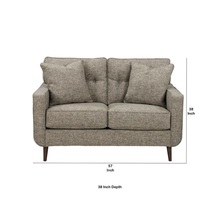 Fabric Upholstered Loveseat with Peg Legs, Gray and Brown