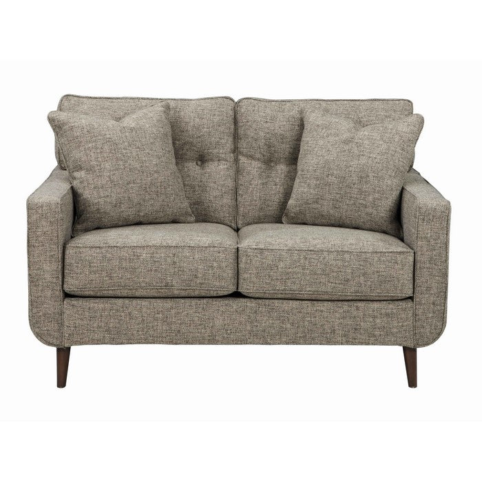 Fabric Upholstered Loveseat with Peg Legs, Gray and Brown