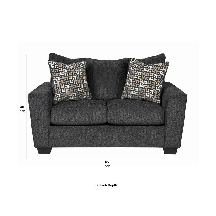 Chunky Textured Fabric Upholstered Loveseat with Block Legs, Slate Gray