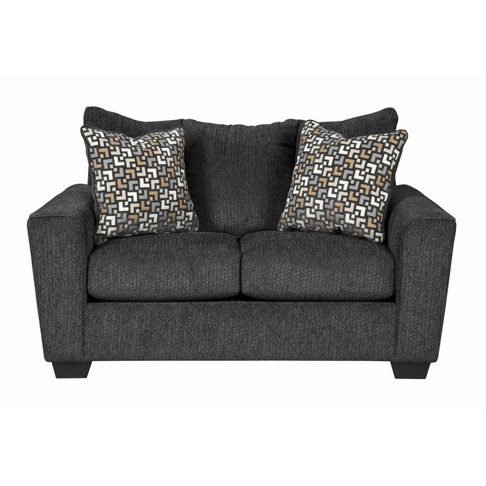 Chunky Textured Fabric Upholstered Loveseat with Block Legs, Slate Gray