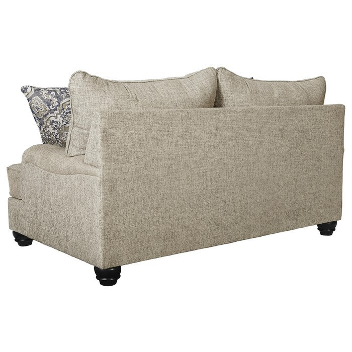 Fabric Upholstered Loveseat with Turned Bun Feet, Beige
