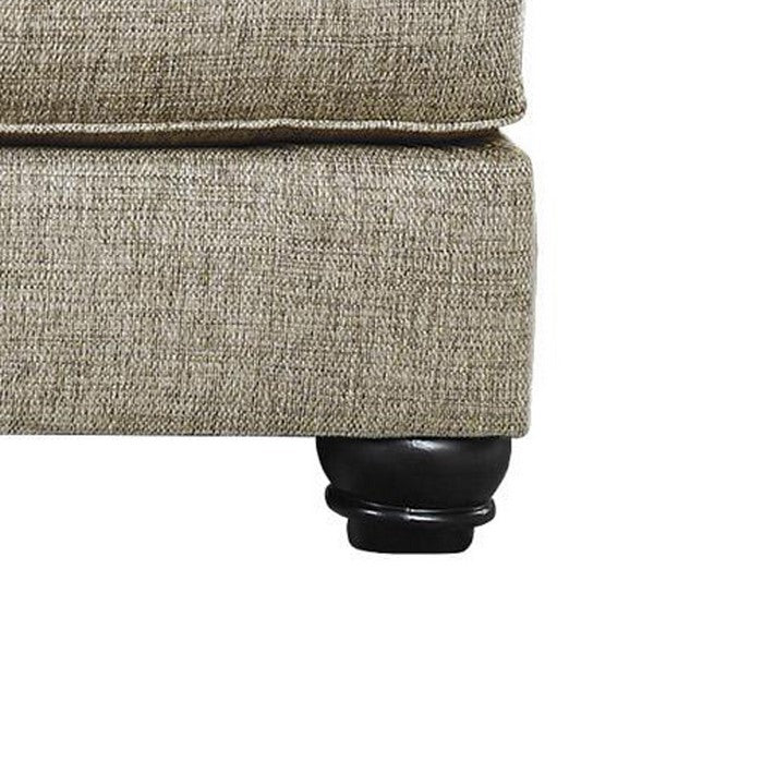 Fabric Upholstered Loveseat with Turned Bun Feet, Beige