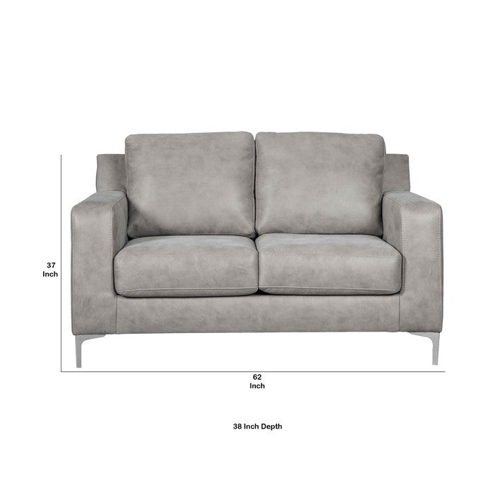 Leatherette Loveseat with Metal Legs, Gray and Chrome