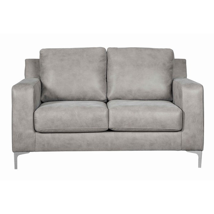 Leatherette Loveseat with Metal Legs, Gray and Chrome