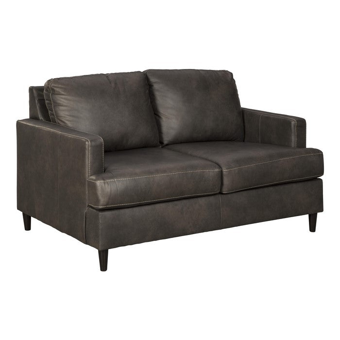 Leatherette Wooden Frame Loveseat with Tapered Legs, Dark Brown