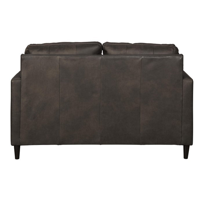 Leatherette Wooden Frame Loveseat with Tapered Legs, Dark Brown