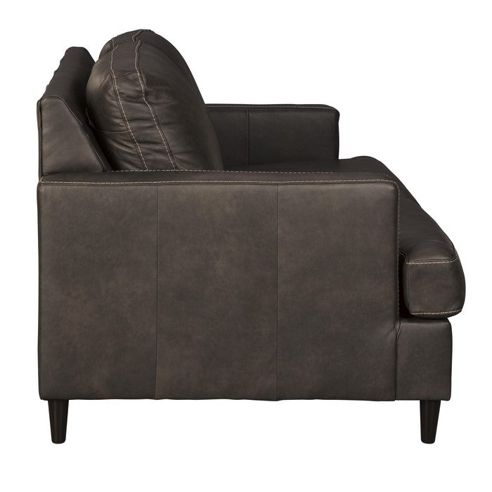 Leatherette Wooden Frame Loveseat with Tapered Legs, Dark Brown