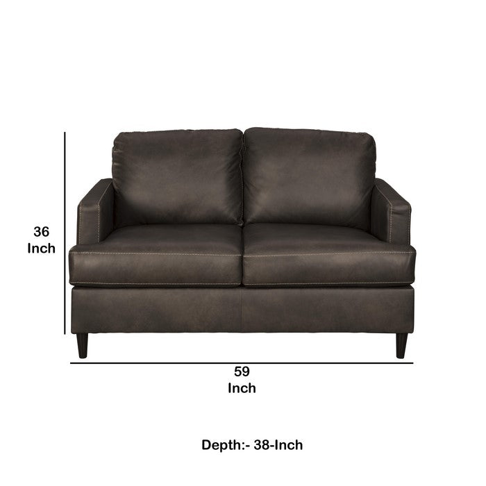 Leatherette Wooden Frame Loveseat with Tapered Legs, Dark Brown