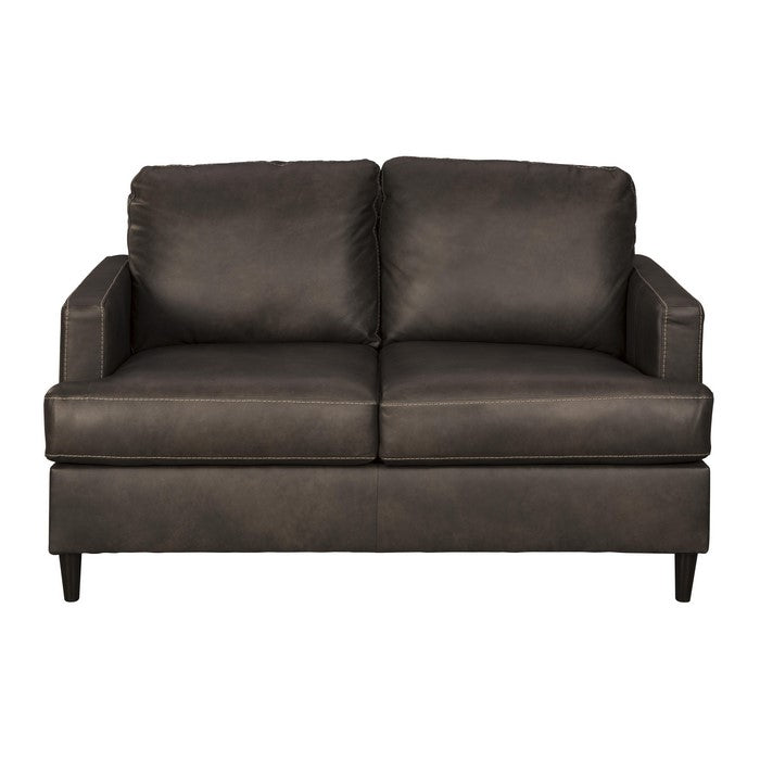 Leatherette Wooden Frame Loveseat with Tapered Legs, Dark Brown