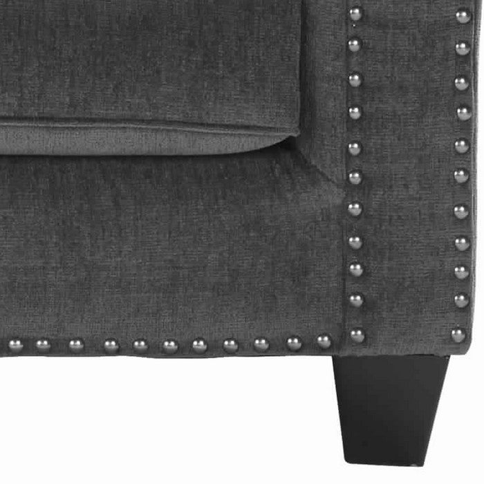Fabric Upholstered Wooden Frame Loveseat with Nailhead Trim, Smoky Gray