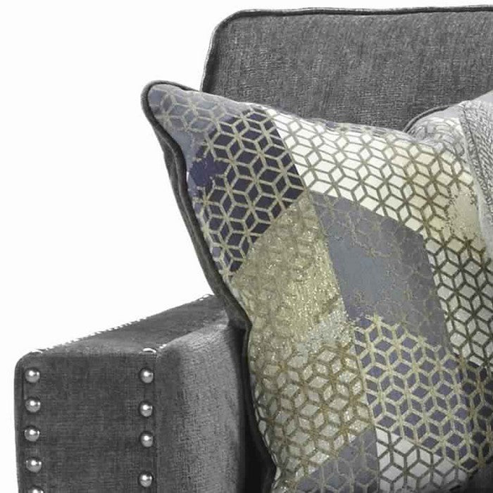 Fabric Upholstered Wooden Frame Loveseat with Nailhead Trim, Smoky Gray