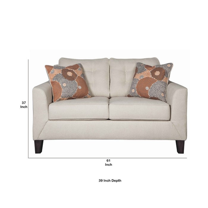 Fabric Upholstered Loveseat with Button Tufted Backrest, Off White