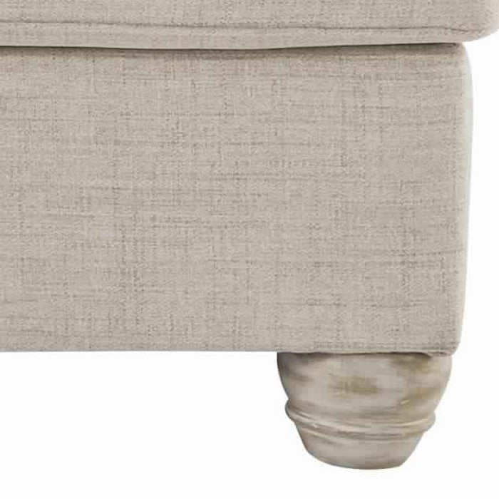 Fabric Upholstered Wooden Framed Loveseat with Bun Feet, Beige