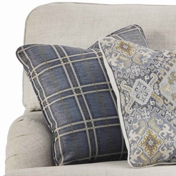 Fabric Upholstered Wooden Framed Loveseat with Bun Feet, Beige
