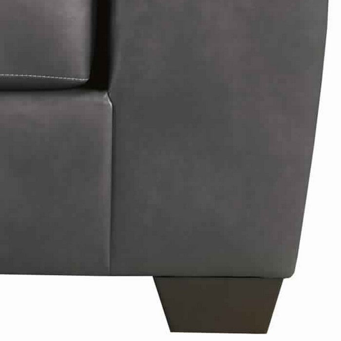 Leatherette Wooden Framed Loveseat with Tufted Details, Charcoal Gray