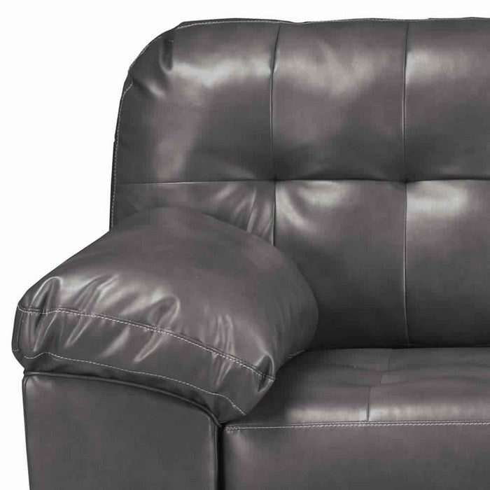 Leatherette Wooden Framed Loveseat with Tufted Details, Charcoal Gray